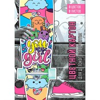 Картон цветной 8 л. 8 цв. А4 Яркий скейтборд 64744