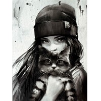 Тетрадь 32 л. клетка Девушка с котом. Осень 71696