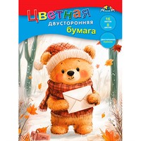 Бумага цветная 16 л. 8 цв. А4 двухсторонняя Мишка с письмом С0235-39