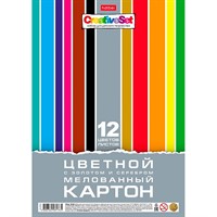 Картон цветной 12 л. 12 цв. А4 мелованный Creative Set 12Кц4_32580 Hatber