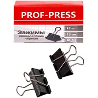 Зажим для бумаг черный 15мм, 12шт ЗК-4165