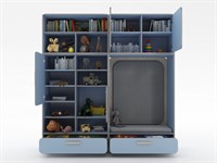 Детская стенка с местом для хранения и прямоугольной зоной отдыха из коллекции мебели «НЕГА»