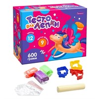 Набор Для Творчества Тесто для лепки в коробке, тесто 600 гр, 12 цветов, 9 форм, скалка П118