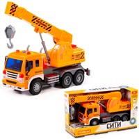 Автомобиль кран Сити инерц. свет, звук оранжевый в коробке 86556 П-Е /8/