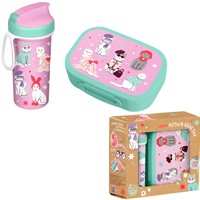 Набор: ланч-бокс 0,98л и стакан детский с крышкой, петлей и декором 0,4л Микс 2 431331419