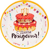 Тарелка С ДР Торт Праздничный 17см 6шт 1502-4356