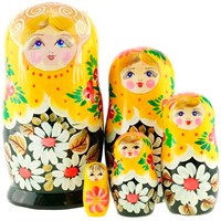 Деревянная Матрешка средняя - желто-зеленая ромашки MS0503kruV-09