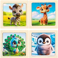 Деревянный Пазл-рамка Милые животные-2 10x10 см, 4 шт. в наборе ИД-0206