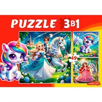 Пазл 3 в 1 Принцессы и единороги 3 картинки по 49 эл. П-3464