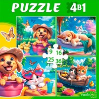 Пазл 4 в 1 Милые питомцы 9,16, 25, 36 эл. П-3417