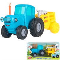 Модель BLUTRA-11-CARTCOW-BU Синий Трактор с телегой и коровой 11 см, инерц, синий Технопарк в кор.