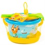 Песочный набор Три кота.Мир приключений №4:Ведро среднее с наклейкой,ситечко,лопатка,грабельки,формочка замок башня 91604 - фото 47047885