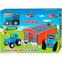 Модель PF-BLUETRACTOR-SET-WOD Синий Трактор Гараж с коровой и овцой Технопарк в кор. - фото 47949515