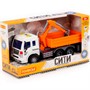 Автомобиль Сити бортовой с ковшом инерционный со светом и звуком оранжевый в коробке 96005 П-Е - фото 62815479