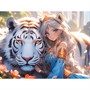 Набор для творчества Алмазная мозаика 30х40см Девушка и белый тигр НД-6305 - фото 69904013