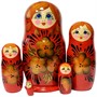Деревянная Матрешка 5 в 1 малая Цветы, Эскиз 21, Золотые лепестки на красном М05110321 - фото 69944727